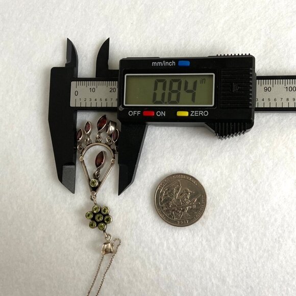 Sterling Silver 925 Red Garnet & Peridot Chandelier Pendant Necklace 20" Chain - Picture 16 of 16